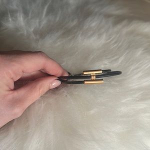 Hermes Tournis Tresse Rose gold and Black rubber bracelet